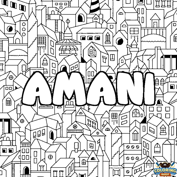 Coloring page first name AMANI - City background