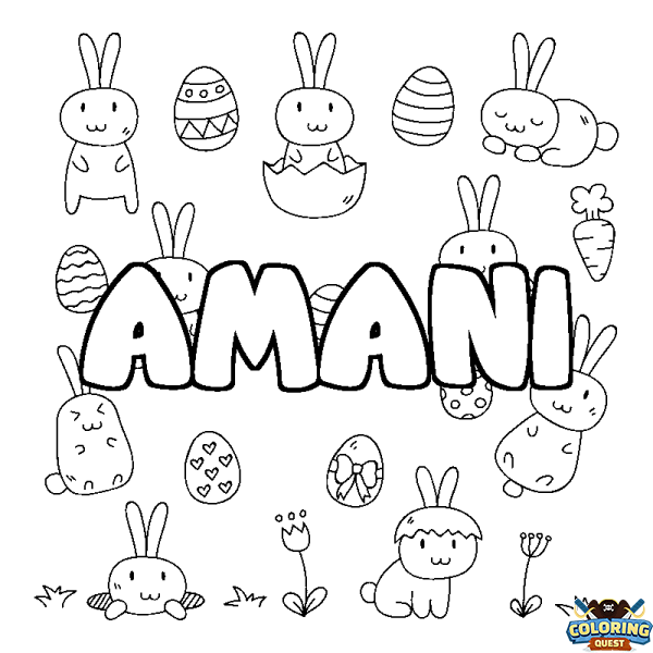 Coloring page first name AMANI - Easter background