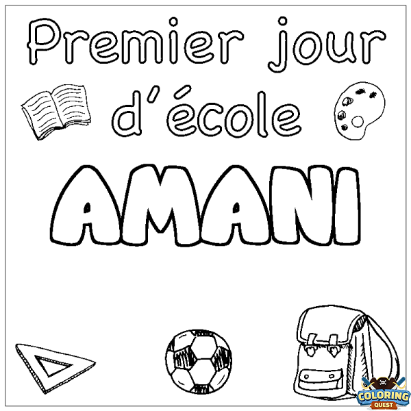 Coloring page first name AMANI - School First day background