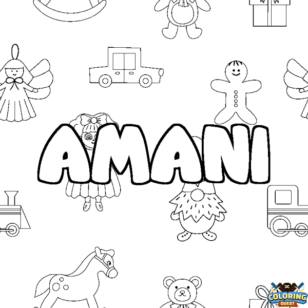 Coloring page first name AMANI - Toys background