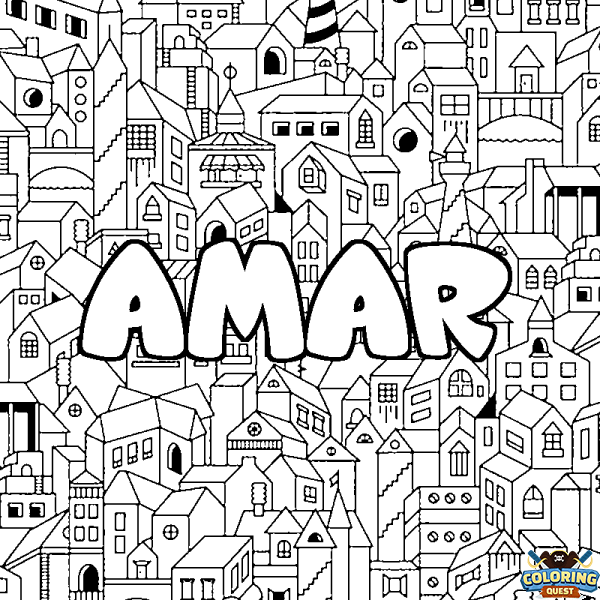 Coloring page first name AMAR - City background