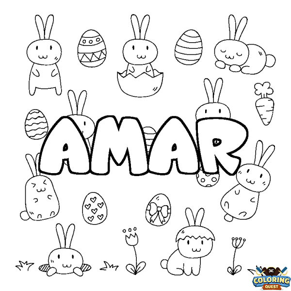 Coloring page first name AMAR - Easter background