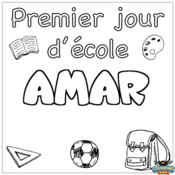 Coloring page first name AMAR - School First day background