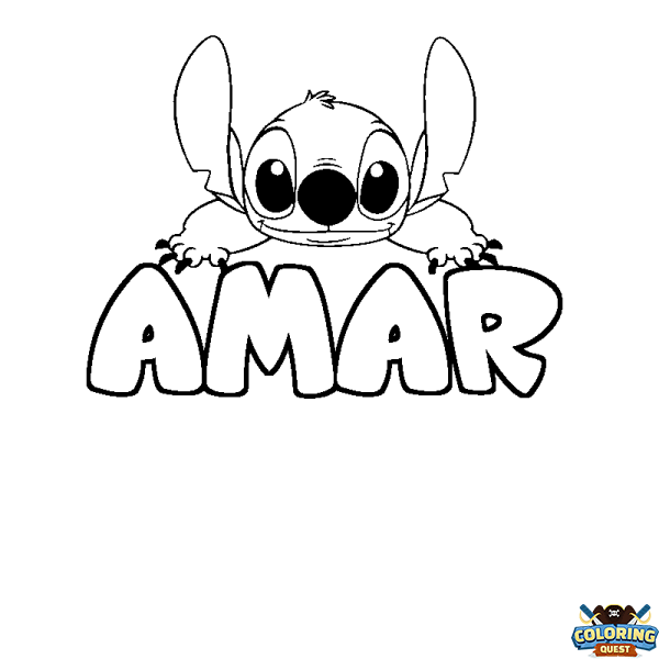 Coloring page first name AMAR - Stitch background