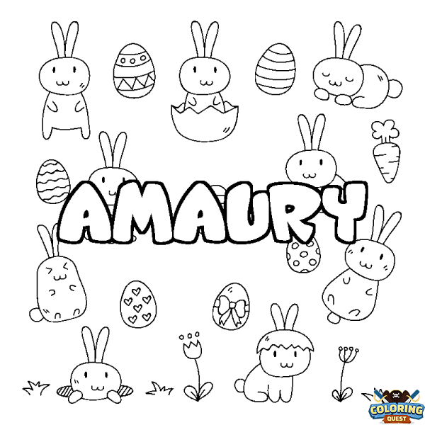 Coloring page first name AMAURY - Easter background