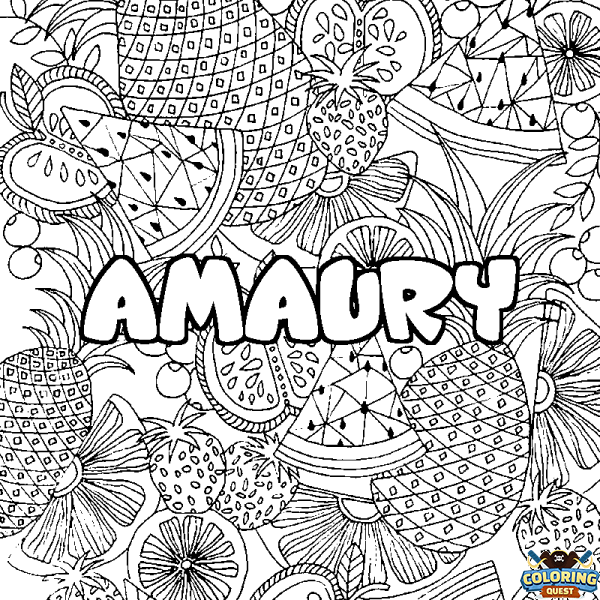Coloring page first name AMAURY - Fruits mandala background