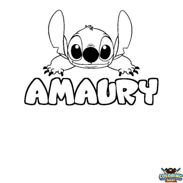 Coloring page first name AMAURY - Stitch background