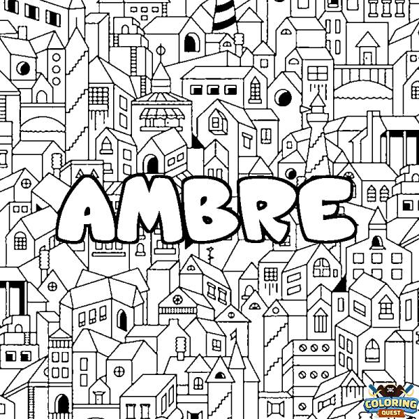 Coloring page first name AMBRE - City background