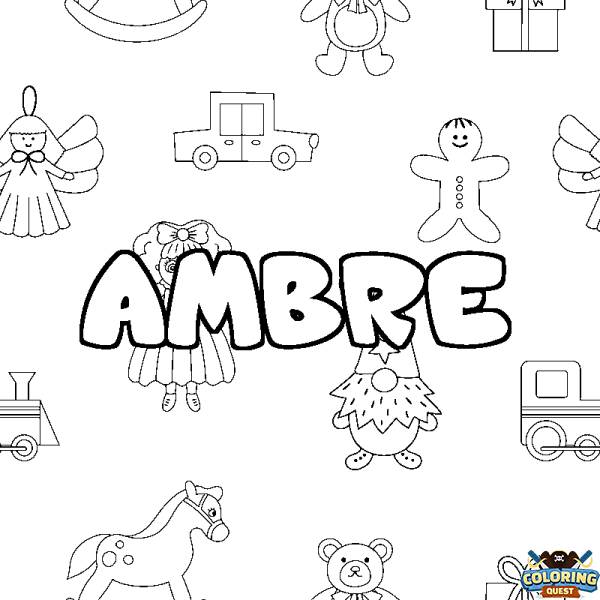 Coloring page first name AMBRE - Toys background