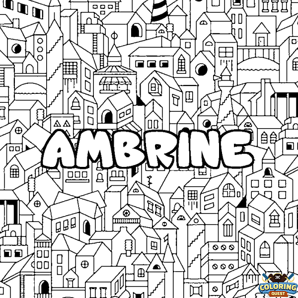 Coloring page first name AMBRINE - City background