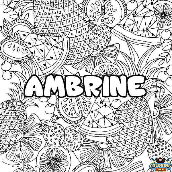 Coloring page first name AMBRINE - Fruits mandala background