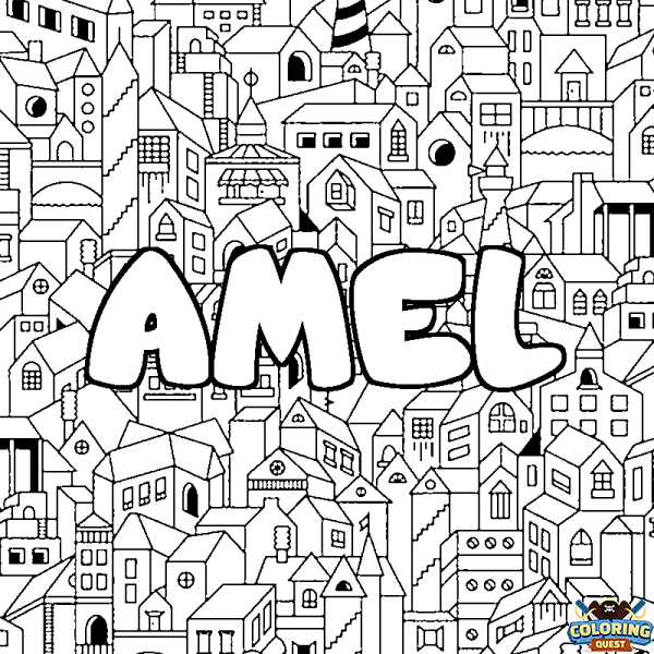 Coloring page first name AMEL - City background