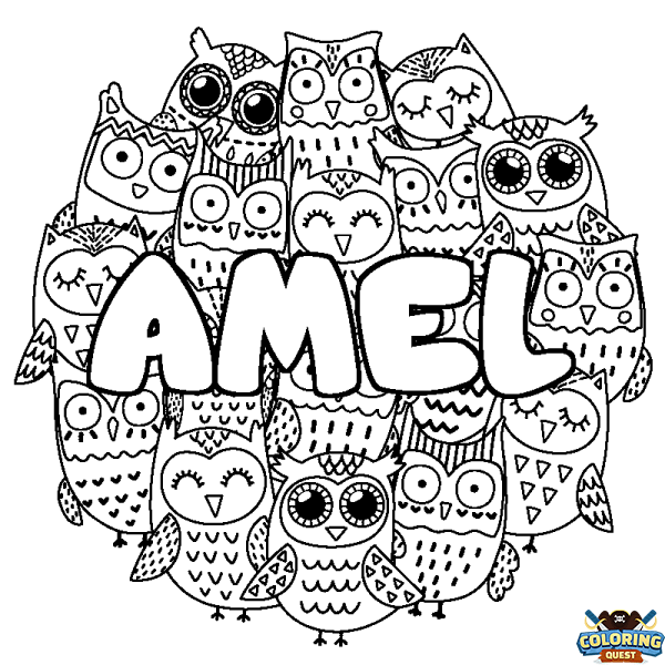 Coloring page first name AMEL - Owls background