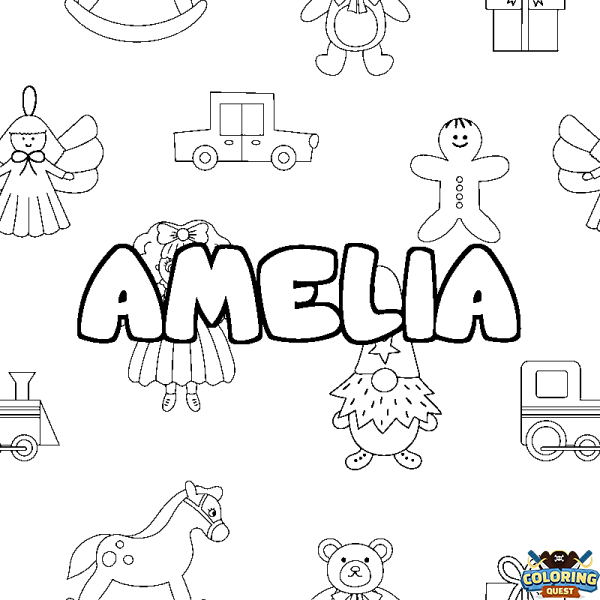 Coloring page first name AMELIA - Toys background