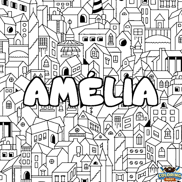 Coloring page first name AM&Eacute;LIA - City background