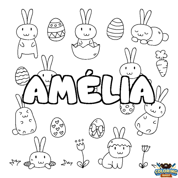 Coloring page first name AM&Eacute;LIA - Easter background