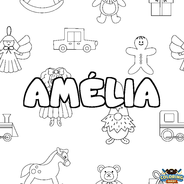 Coloring page first name AM&Eacute;LIA - Toys background