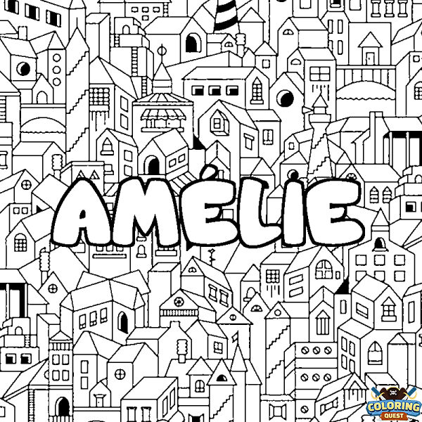 Coloring page first name AM&Eacute;LIE - City background