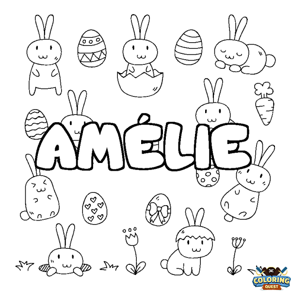 Coloring page first name AM&Eacute;LIE - Easter background