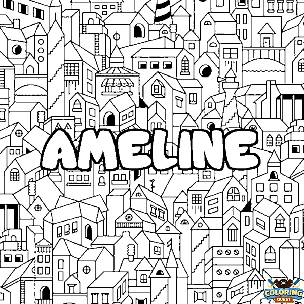 Coloring page first name AMELINE - City background