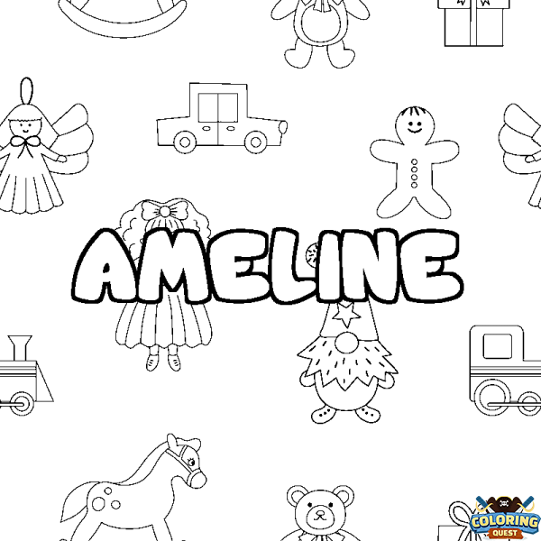 Coloring page first name AMELINE - Toys background