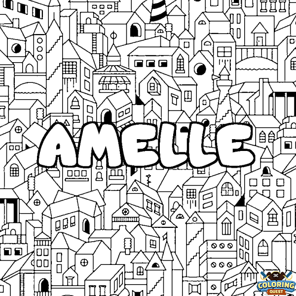 Coloring page first name AMELLE - City background