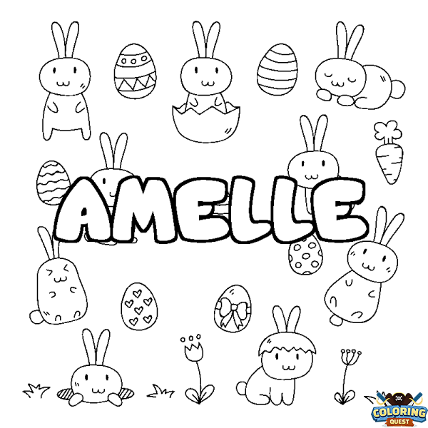 Coloring page first name AMELLE - Easter background