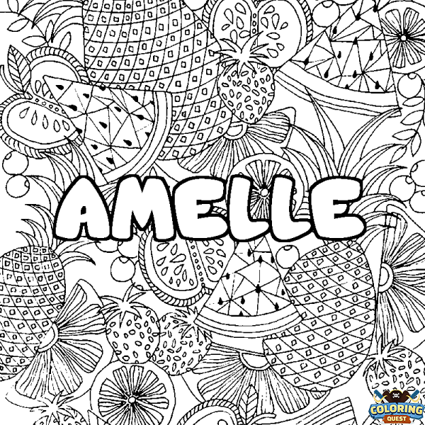 Coloring page first name AMELLE - Fruits mandala background