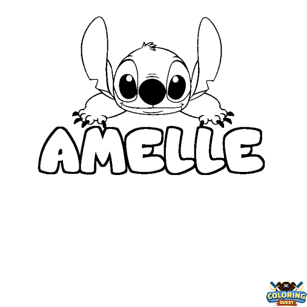 Coloring page first name AMELLE - Stitch background