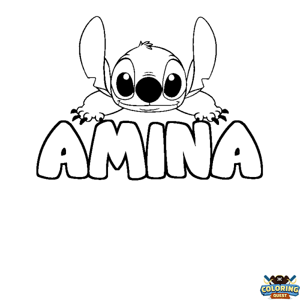 Coloring page first name AMINA - Stitch background