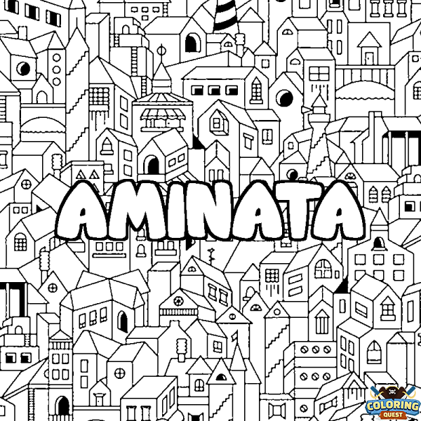 Coloring page first name AMINATA - City background