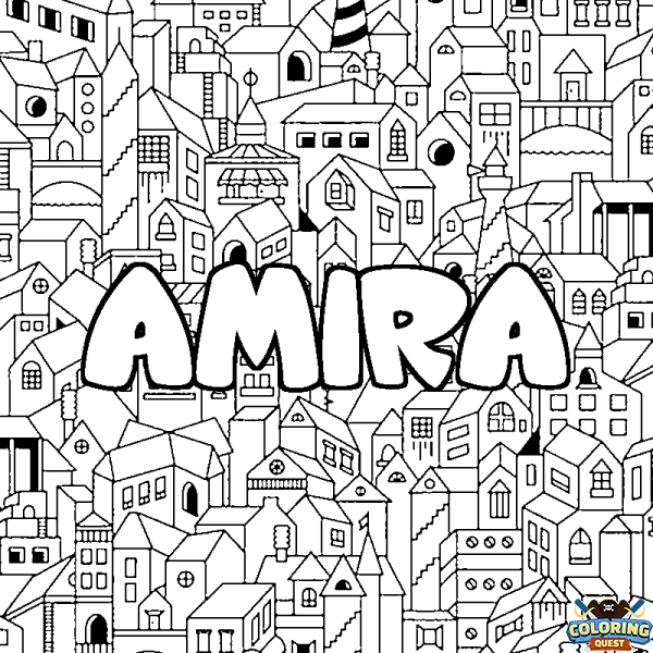 Coloring page first name AMIRA - City background