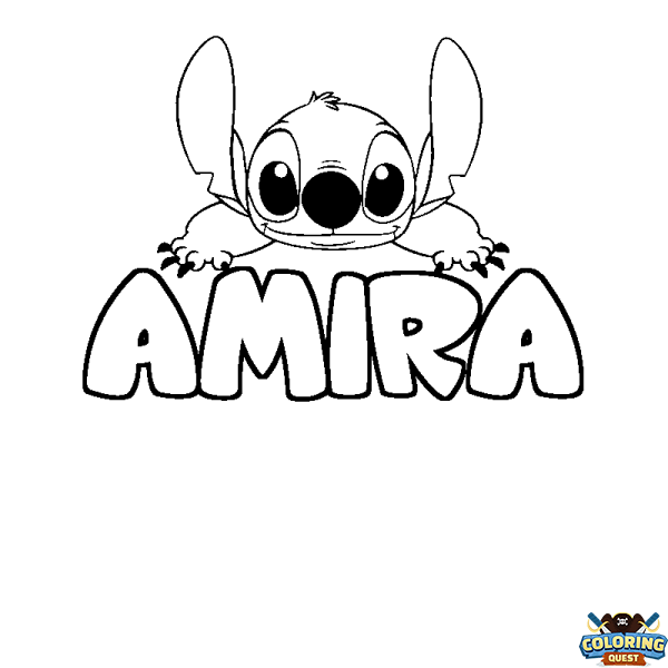 Coloring page first name AMIRA - Stitch background