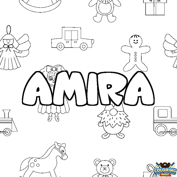 Coloring page first name AMIRA - Toys background