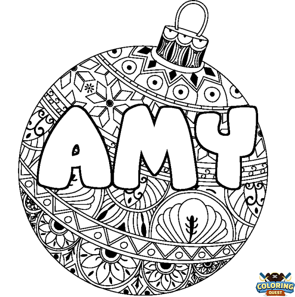 Coloring page first name AMY - Christmas tree bulb background