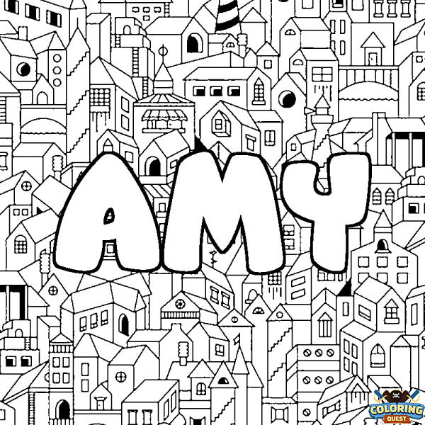 Coloring page first name AMY - City background