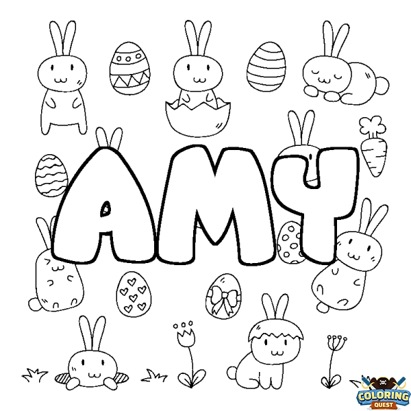 Coloring page first name AMY - Easter background