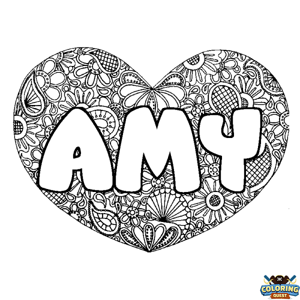 Coloring page first name AMY - Heart mandala background