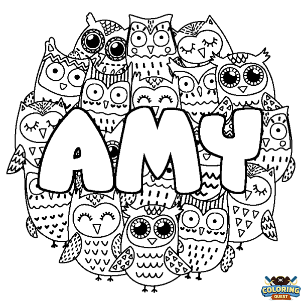 Coloring page first name AMY - Owls background