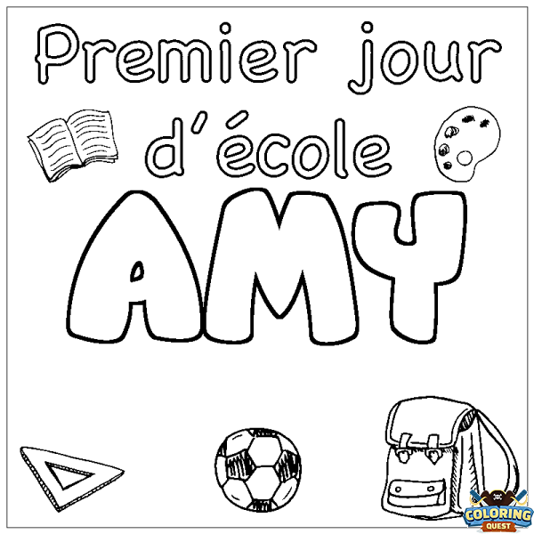 Coloring page first name AMY - School First day background