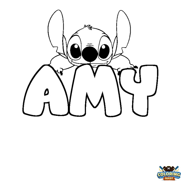 Coloring page first name AMY - Stitch background