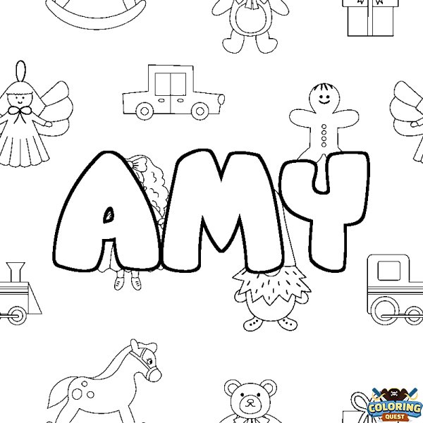 Coloring page first name AMY - Toys background