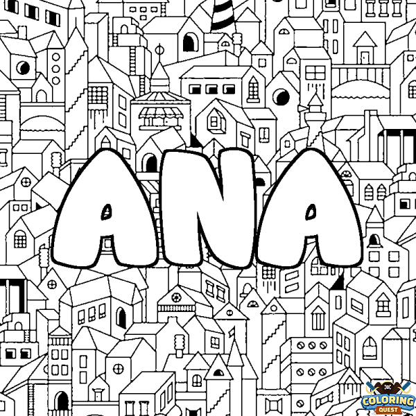 Coloring page first name ANA - City background