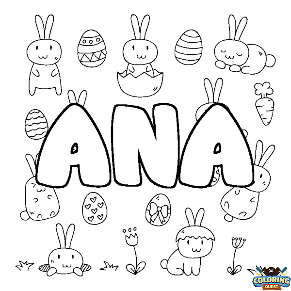 Coloring page first name ANA - Easter background