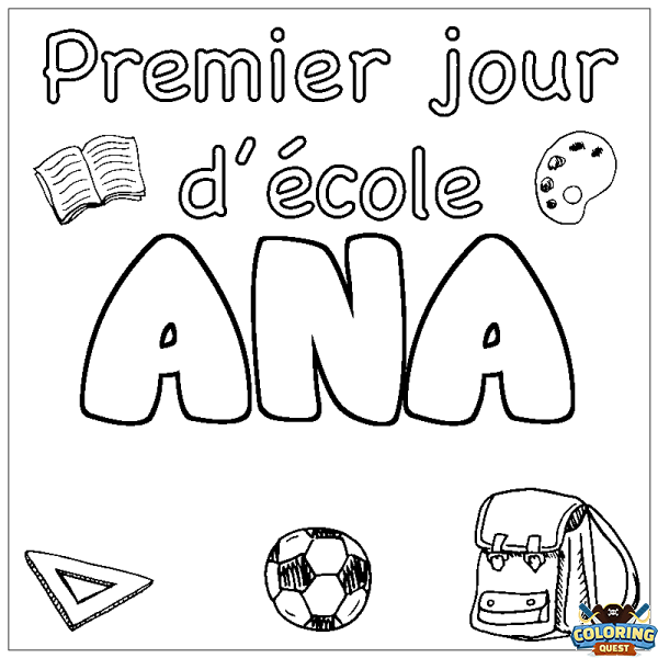 Coloring page first name ANA - School First day background