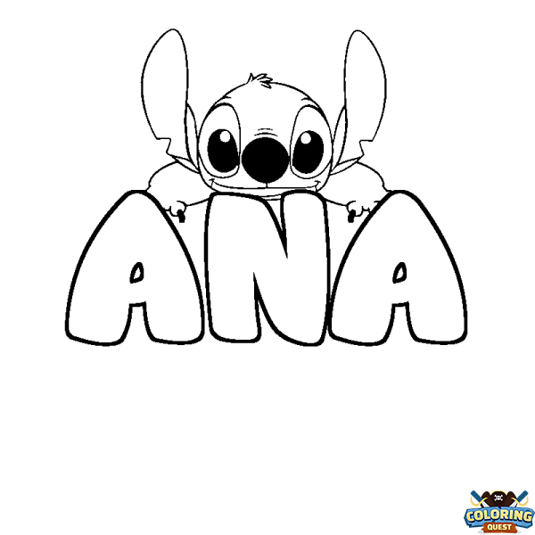 Coloring page first name ANA - Stitch background