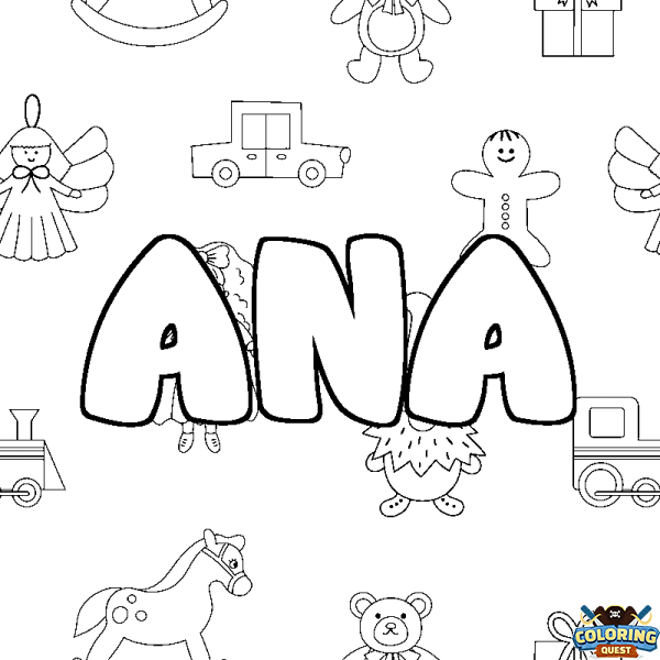 Coloring page first name ANA - Toys background