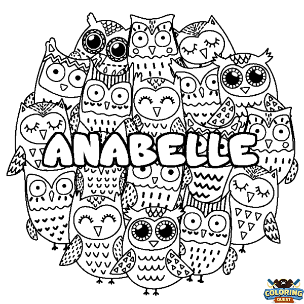 Coloring page first name ANABELLE - Owls background