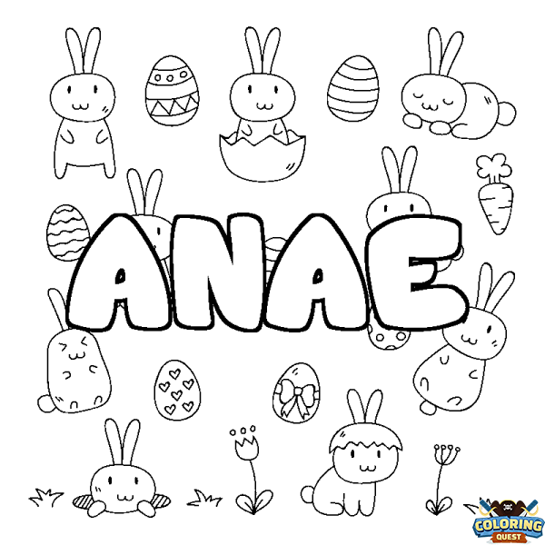 Coloring page first name ANAE - Easter background