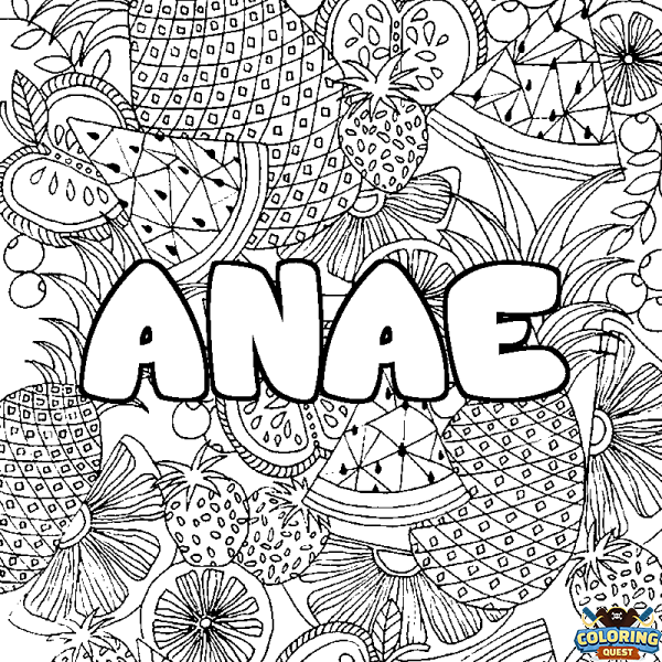 Coloring page first name ANAE - Fruits mandala background